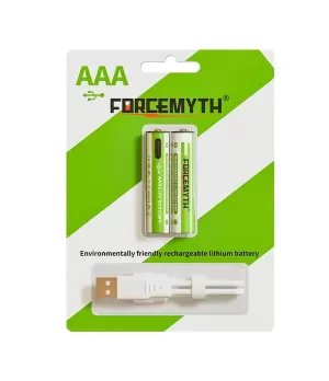 2pcs Rechargeable Lithium Battery AAA 1.5V 600mWh USB port for remote control, 2pcs/pack