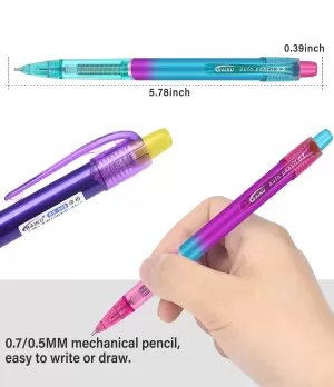 Mechanical Pencil 0.5 or 0.7 MM, Retractable Automatic Pencil for Student Writing, Drawing, Sketching. Random Color Body.