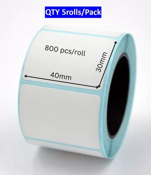 Thermal Label Paper 40x30mm & 60x40mm, 800 PCS/Roll, (1 Pack / 5 Rolls)