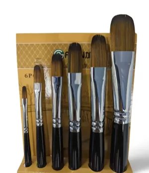 6 Piece Long Flat Drawing Brush Set, Premium Artist Brushes