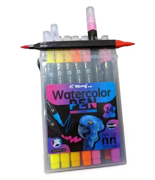 Watercolor Pen, Twin-Tip Hard and Soft, 24 color