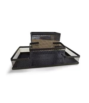 Metal Mesh Pencil Pen Holder Stand 4-Cell (Black Or White)