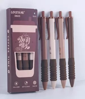 Coffee Style Cute Gel Pens 4 Pcs, Retractable Quick Dry Ink Pens 0.5mm, Black Ink