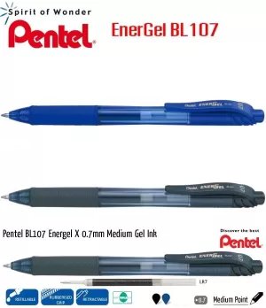 Pentel Energel-X Retractable Roller Pen 0.7mm BL107 Blue / Black